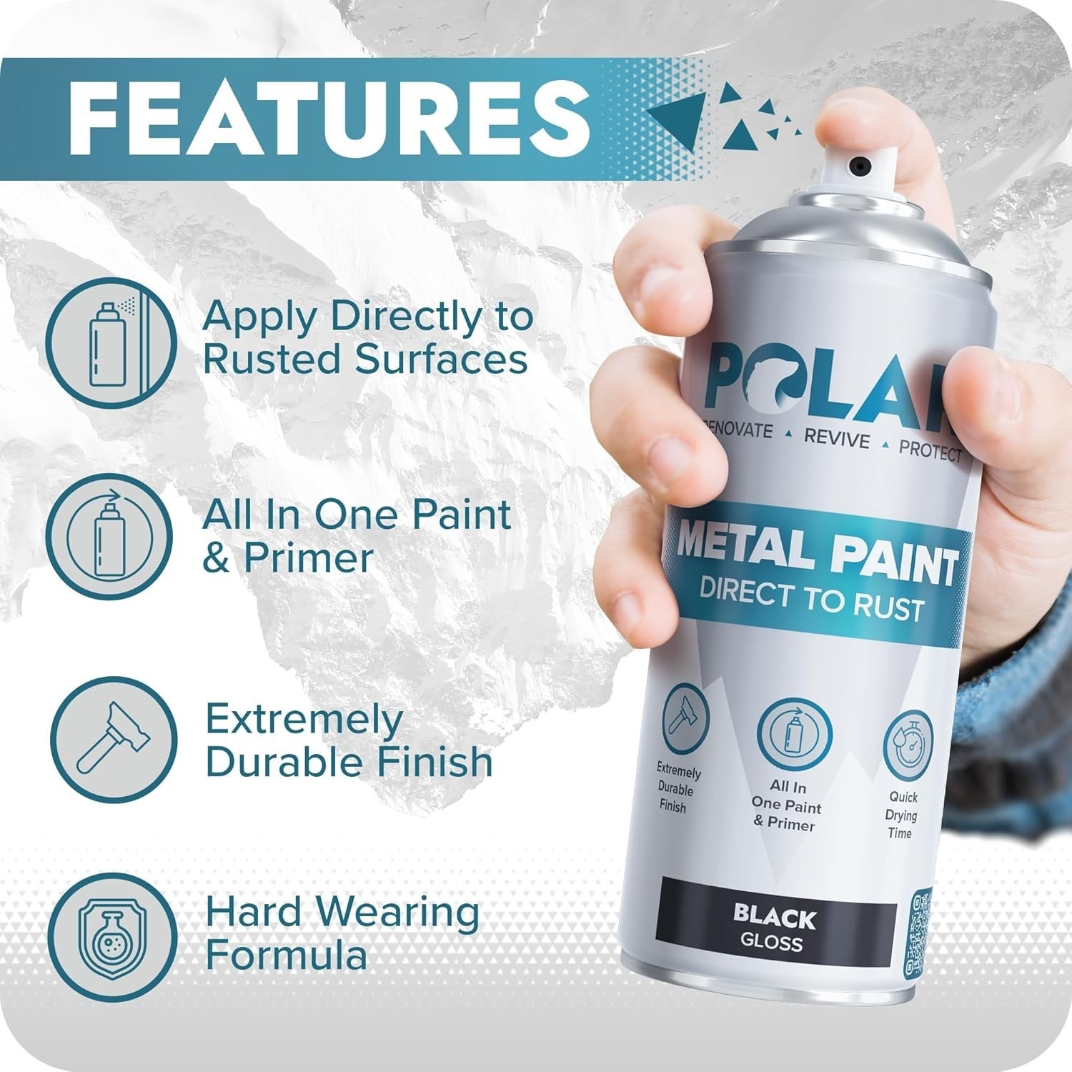 High-Performance Polar Gloss Black Direct to Rust Spray Paint – 2 x 13.5 Fl Oz
