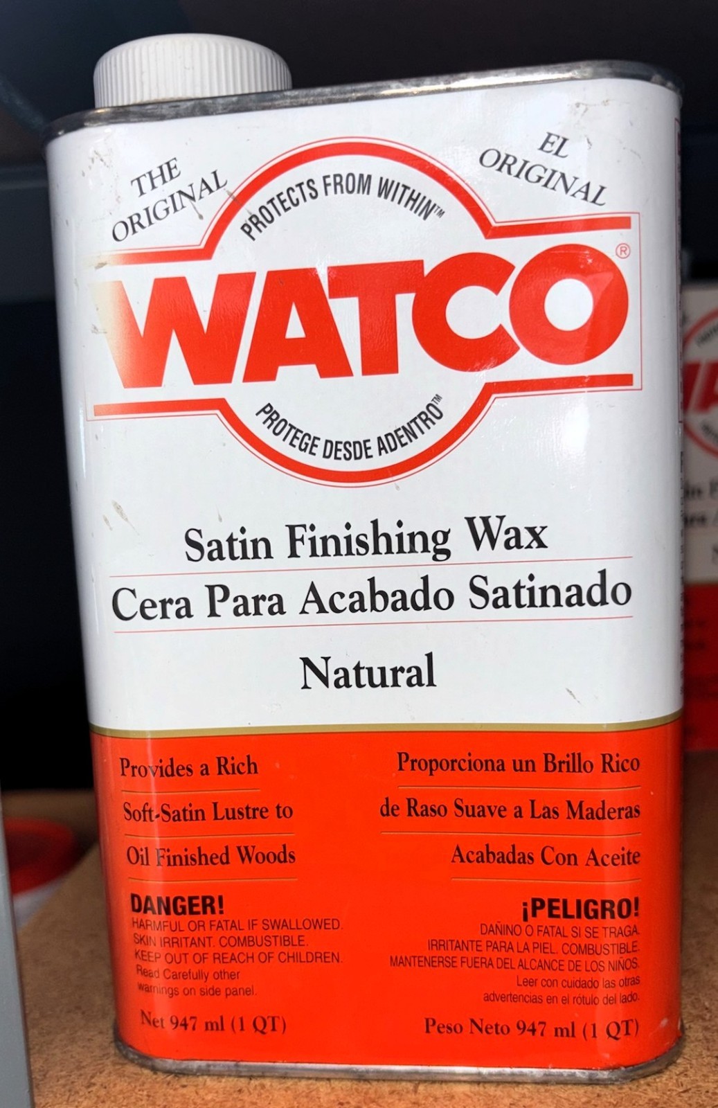WATCO SATIN FINISHING WAX NATURAL QUART