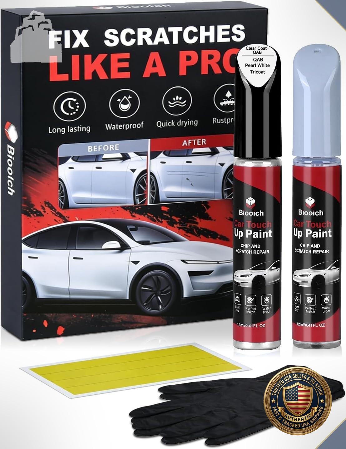 Pearl White Tricoat QAB Touch Up Paint Kit for Nissan with 2K Clear Coat