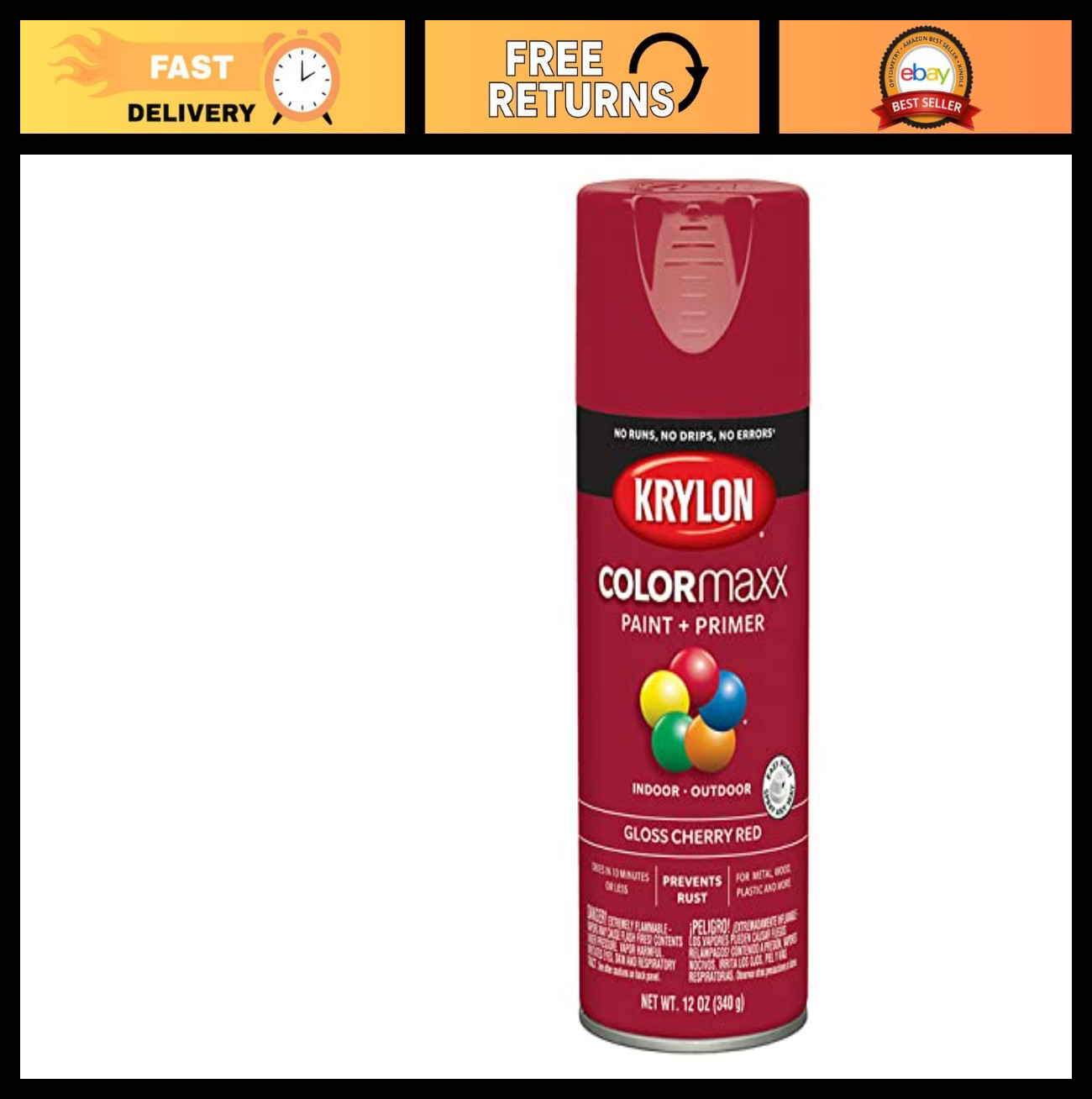 6-Pack 12 oz Cherry Red Spray Paint & Primer, Gloss Finish, COLORmaxx Quality