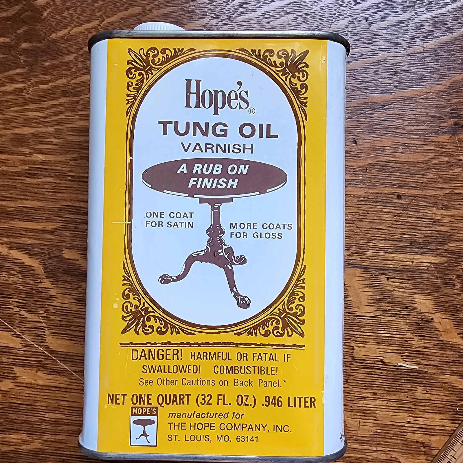Vintage Hope’s Tung Oil Varnish For Wood 1 Quart 32 Fl Oz New Sealed