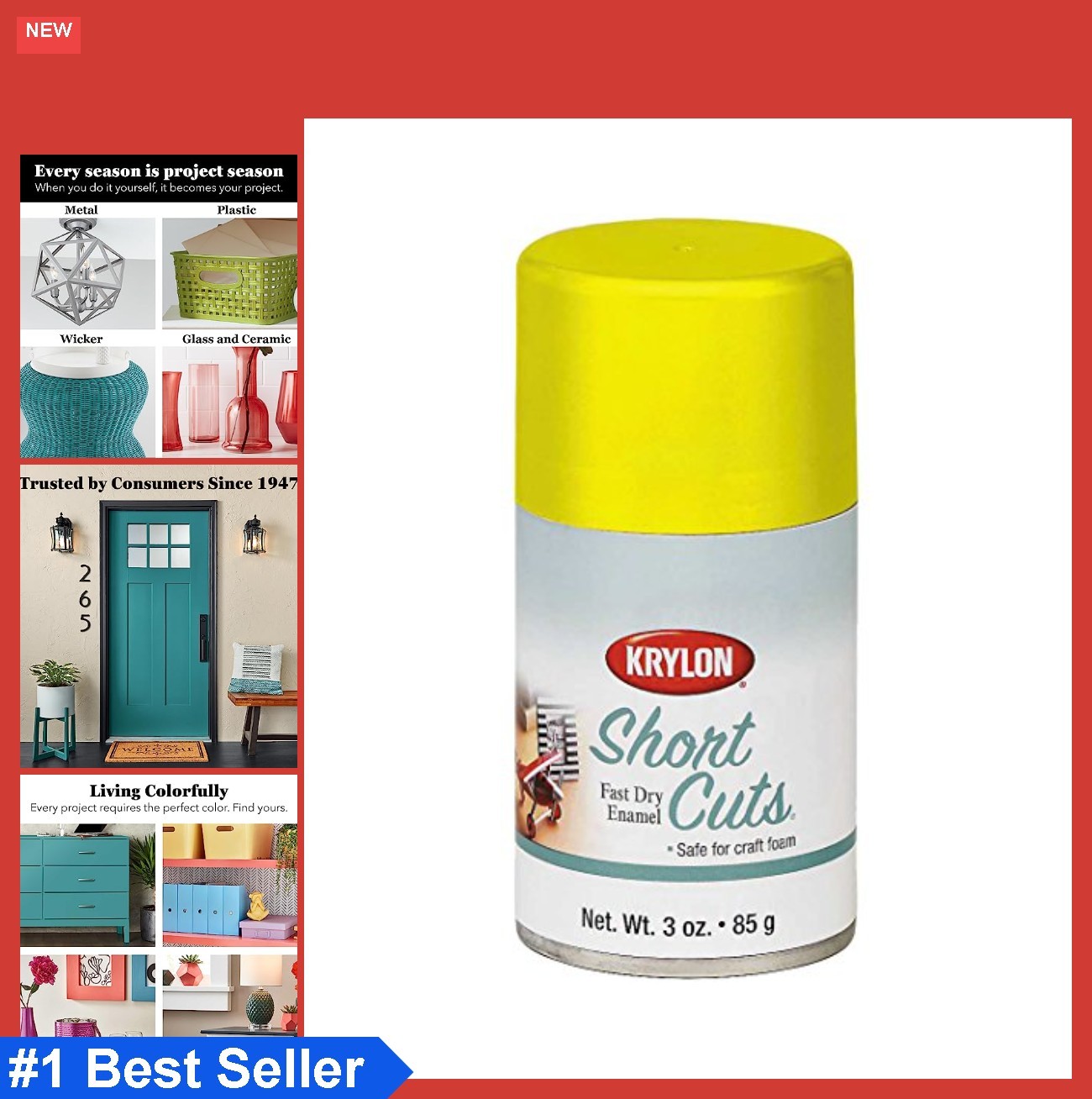 High-Gloss Enamel Spray Paint 3 Oz Sun Yellow For Wood Metal Plastic Craft Foam