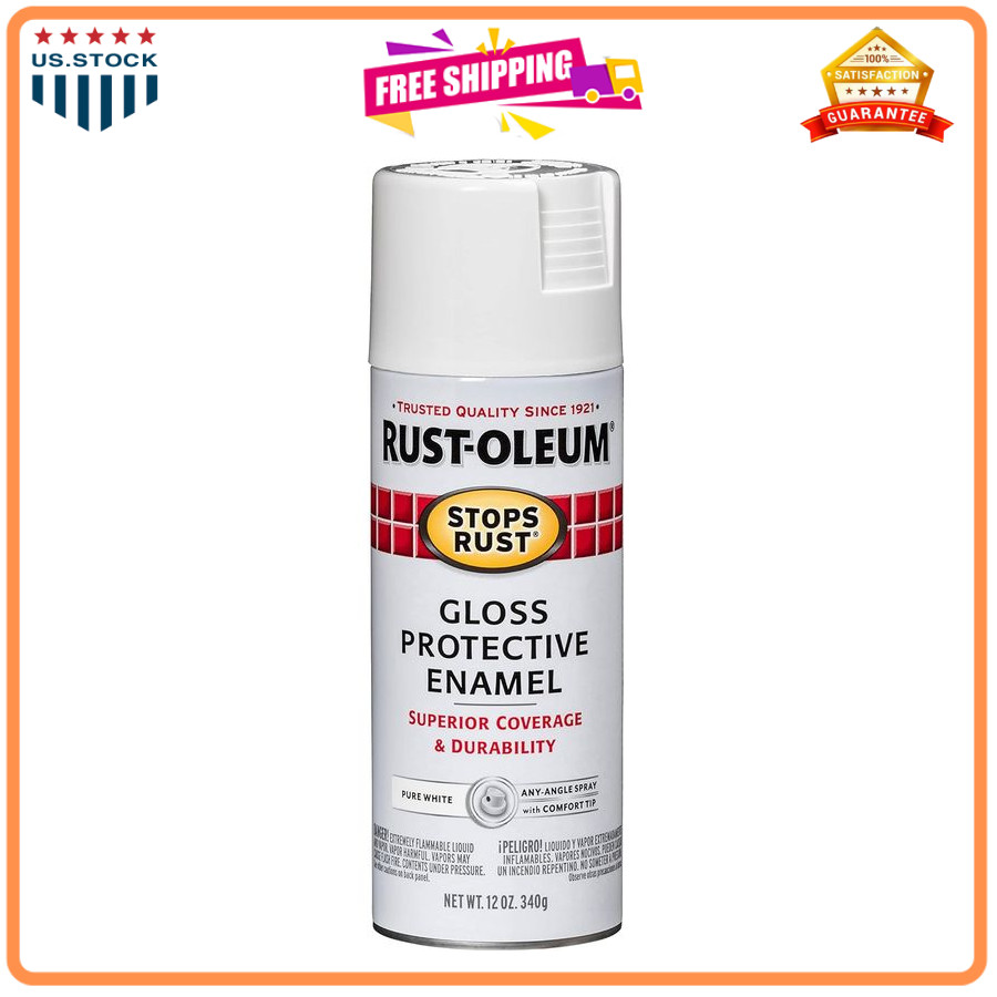 Rust-Oleum Stops Rust Protective Enamel Gloss White Spray Paint 12 oz. USA