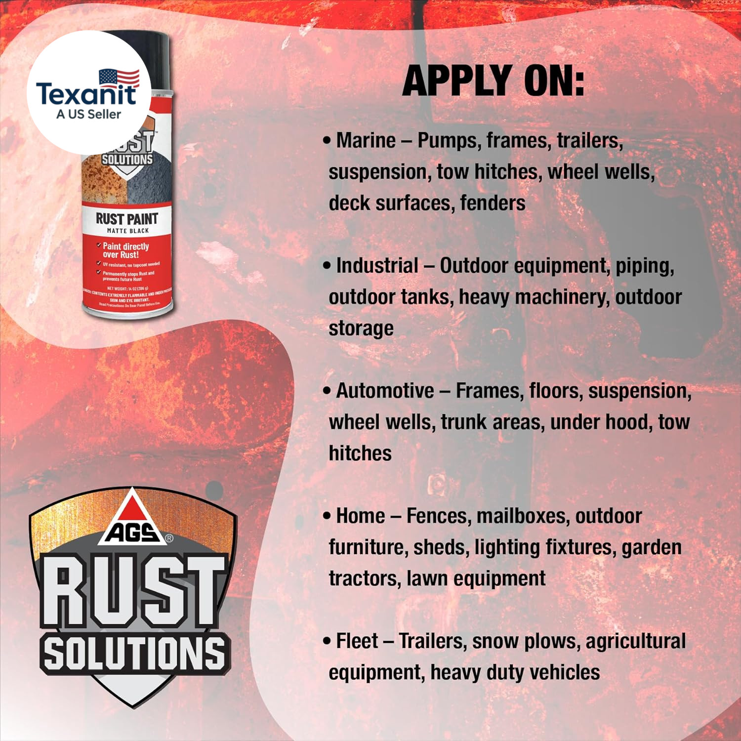 Rust Stop Spray Paint for Metal, 14Oz Aerosol Can – Matte Black Finish, Epoxy-Fo