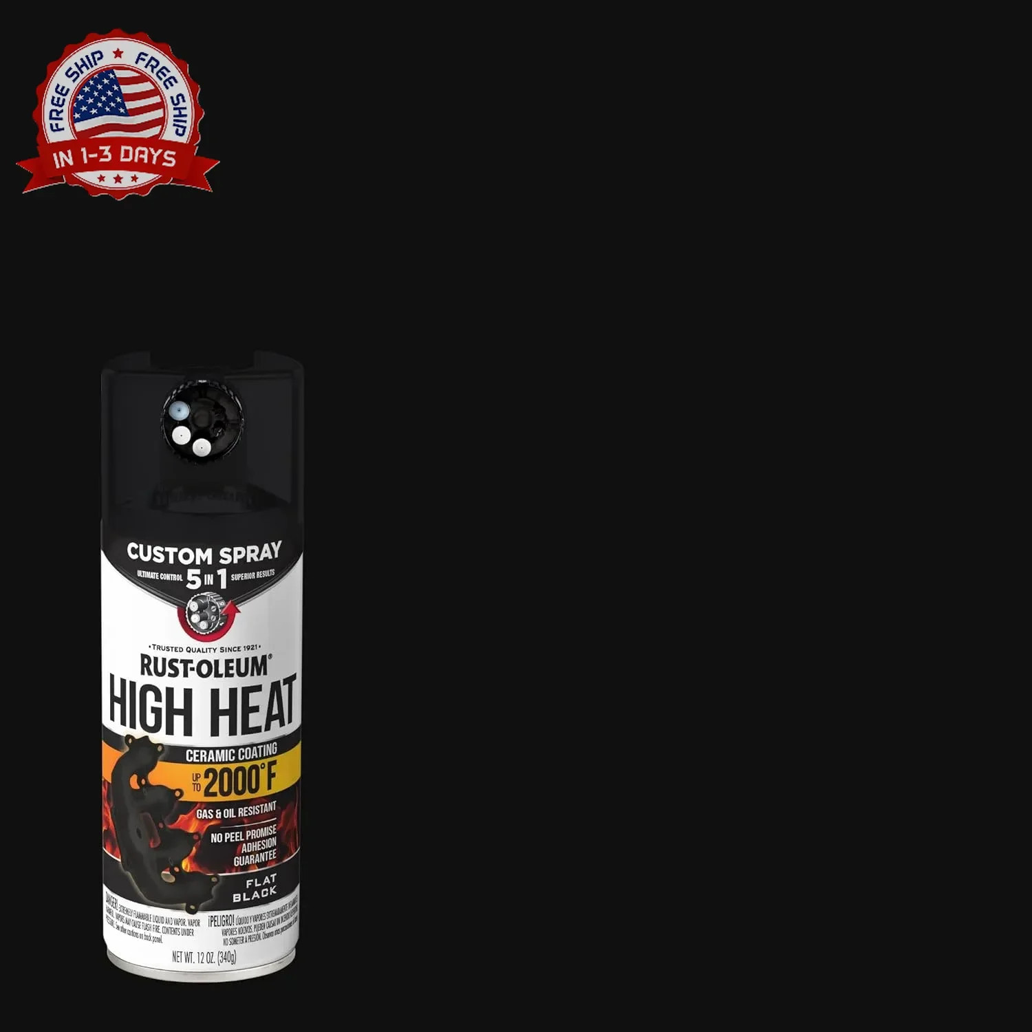 Rust-Oleum Automotive High Heat Spray Paint Custom Spray 5-in-1, 12 oz, Flat Bla