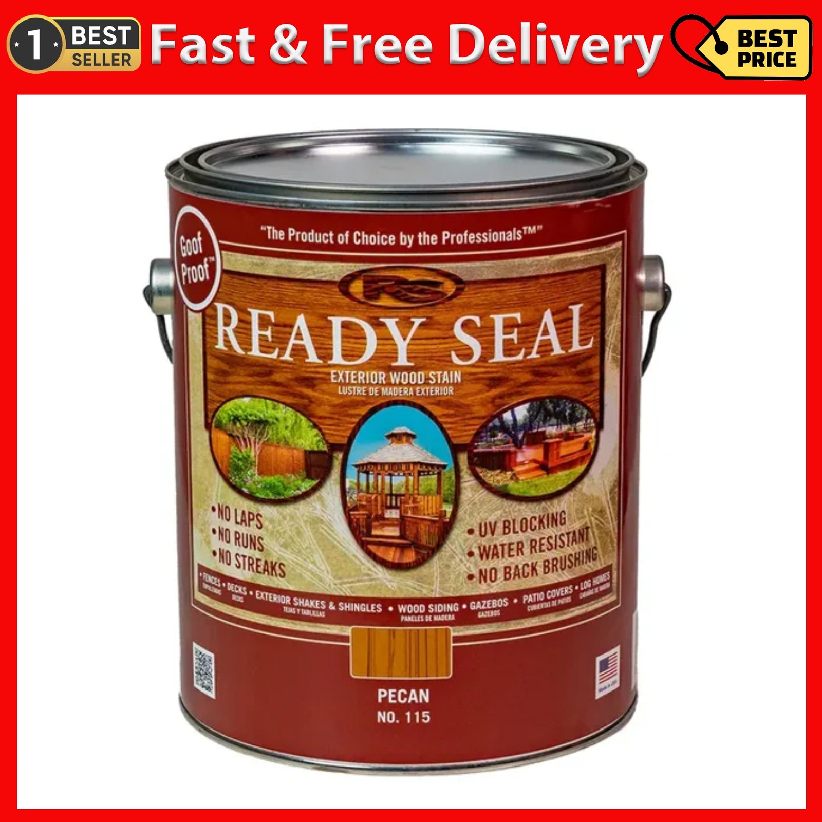 READY SEAL Exterior Wood Stain and Sealer, 1-Gal., Pecan, Semi-Transparent,