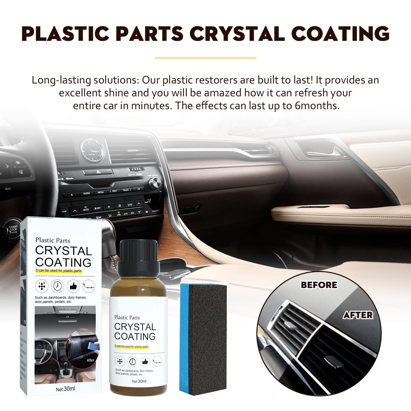 Crystal Coating for Car, Plastic Parts Refresher, Great Gloss Protection (3PCS)