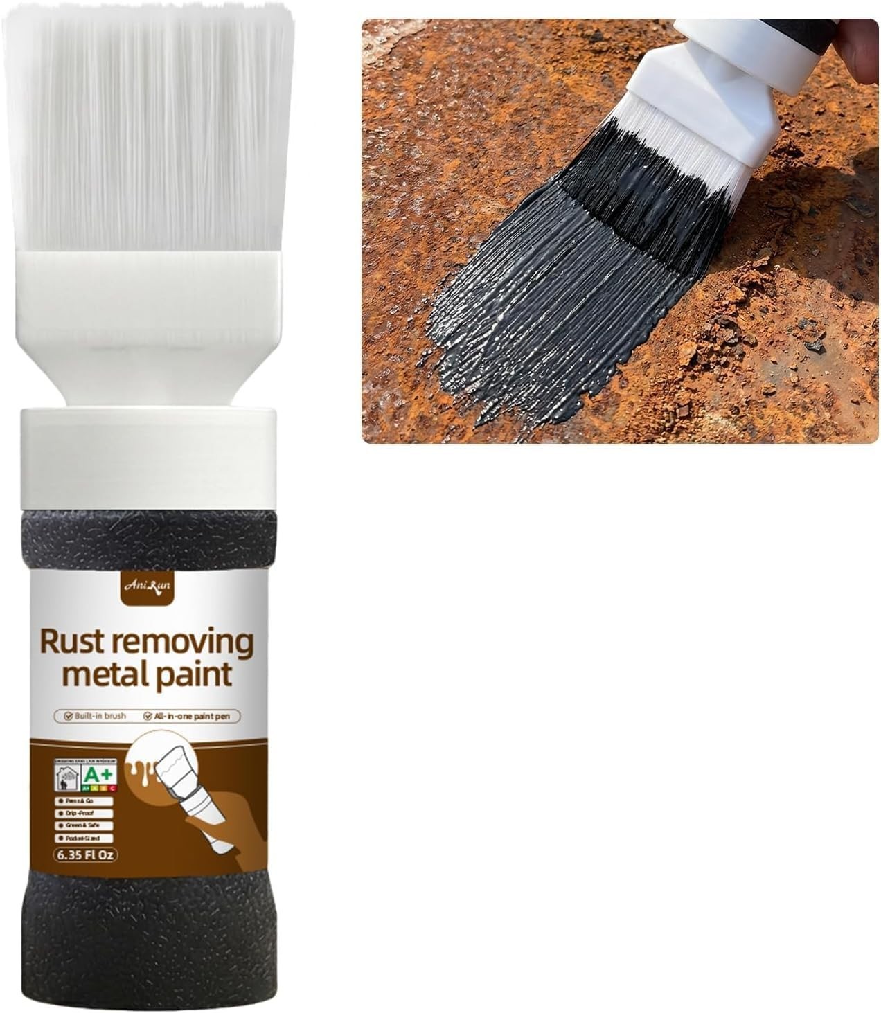 Black 2-in-1 Rust Converter & Touch Up Paint, 6.35 Fl oz, Rust Inhibitor & An…