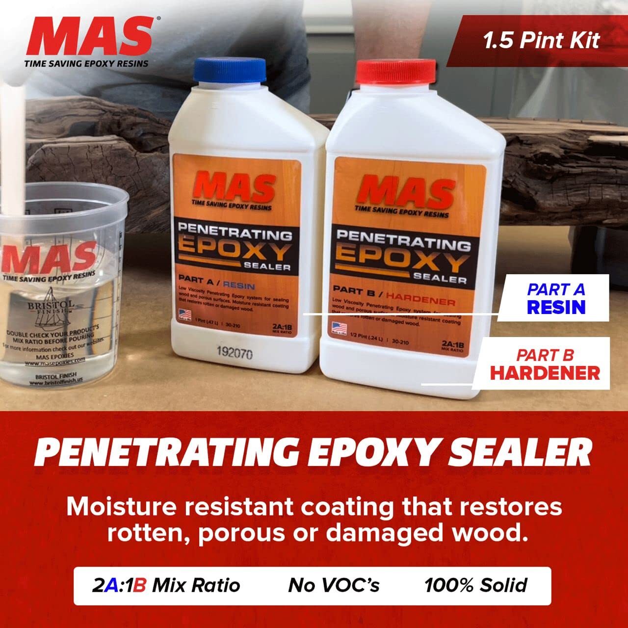 MAS Epoxies Wood Stabilizer – Two-Part Epoxy Sealer for Rot Repair and Restor…