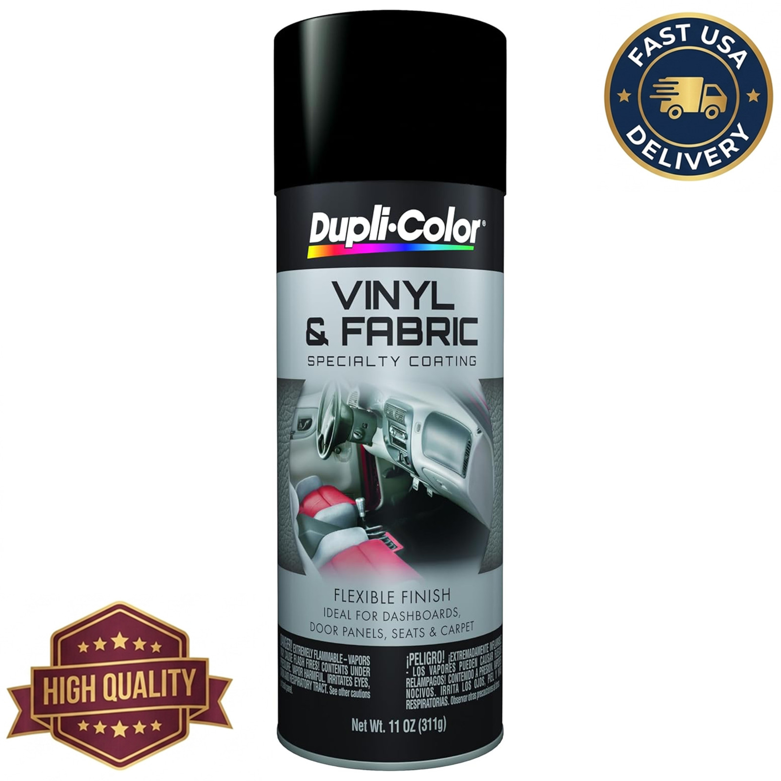 Flat Black Vinyl Fabric Spray Paint 11oz Aerosol Can Car Interior Coating