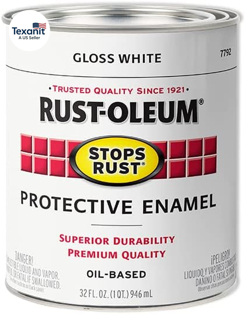 7792502 Stops Rust Brush on Paint, Quart, Gloss White, (Pack of 1)