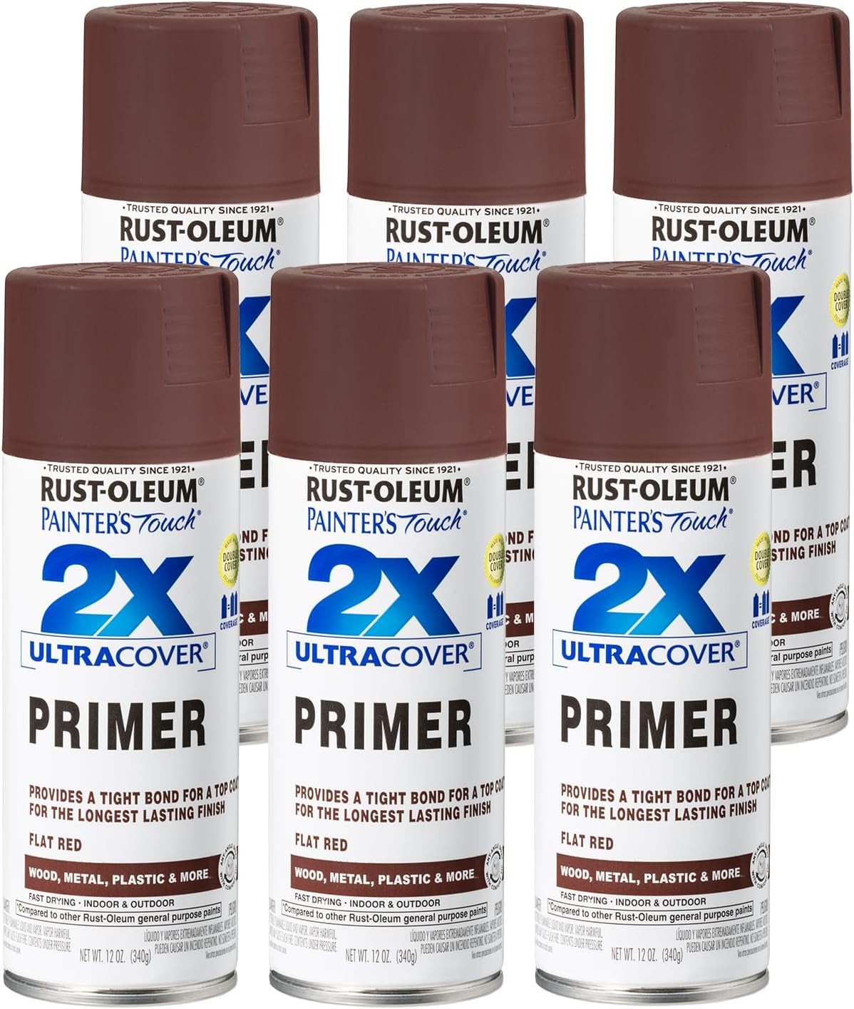 Rust-Oleum 334018-6PK Painter’s Touch 2X Ultra Cover Spray Primer, 12 oz, Flat R