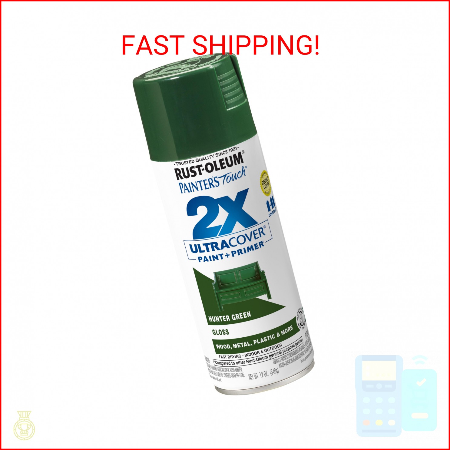 Rust-Oleum 249111 Painter’s Touch 2X Ultra Cover Spray Paint, 12 oz, Gloss Hunte
