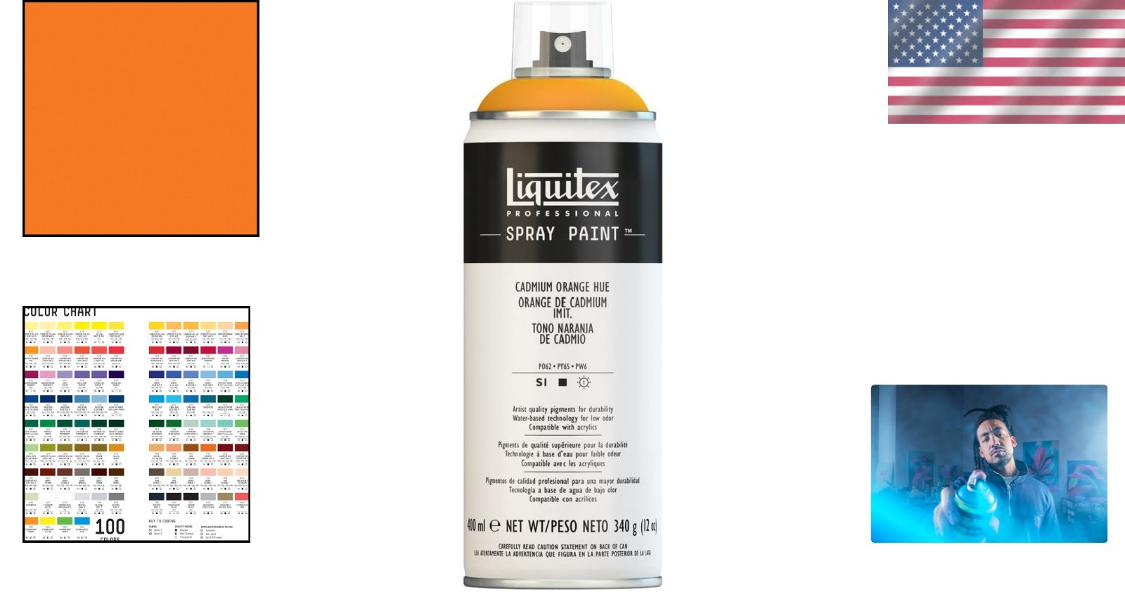 Professional Quality 12-Oz Cad Orange Acrylic Spray Paint for Artists