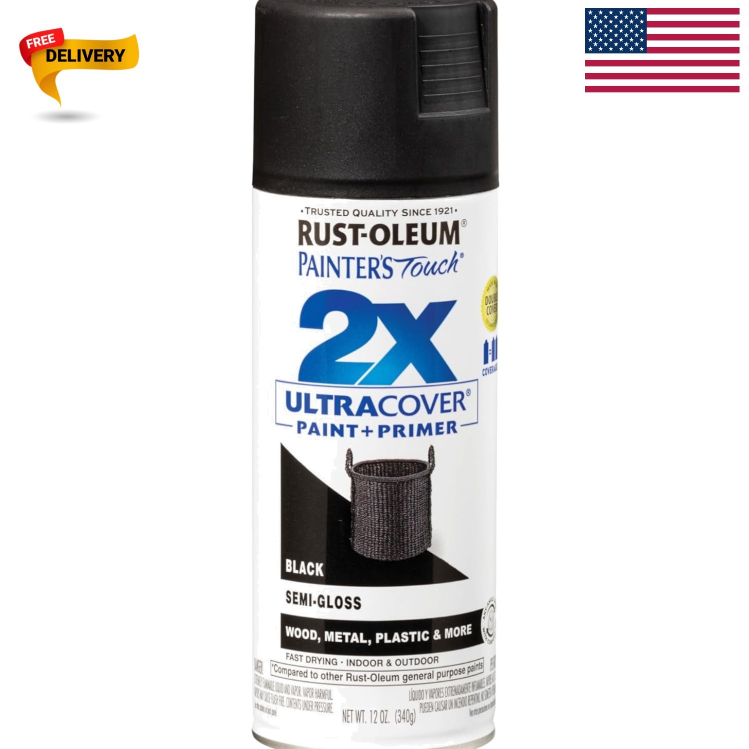 High-Quality Black Spray Paint, 12 oz for All Surfaces – Fast-Drying Formula
