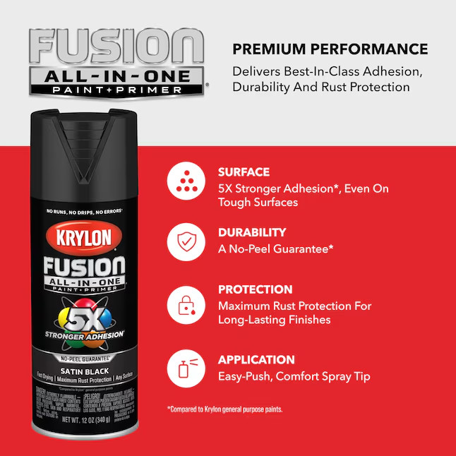 4 Pack Krylon Fusion All In One Spray Paint Matte Black 12oz K02754007 New