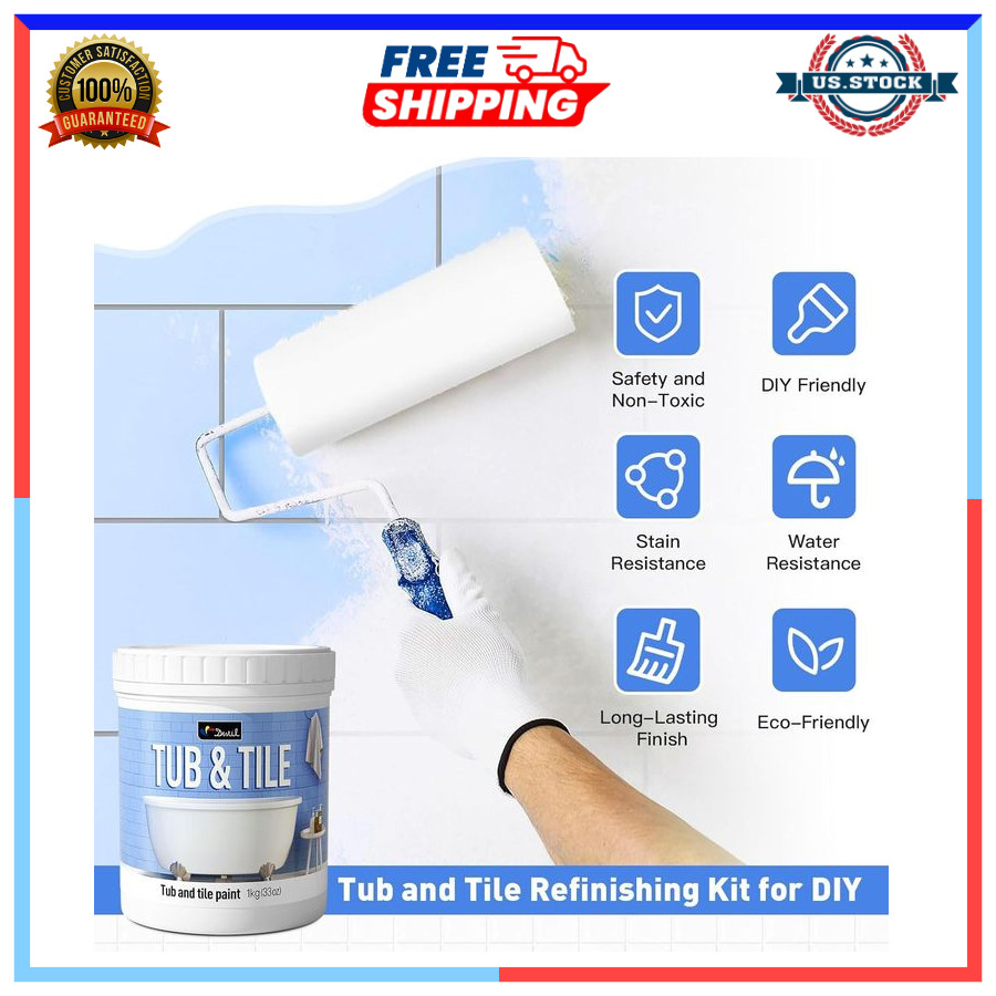 Bathtub Paint & Tile Refinishing Kit with Tools Low Odor White 25-30sq.ft