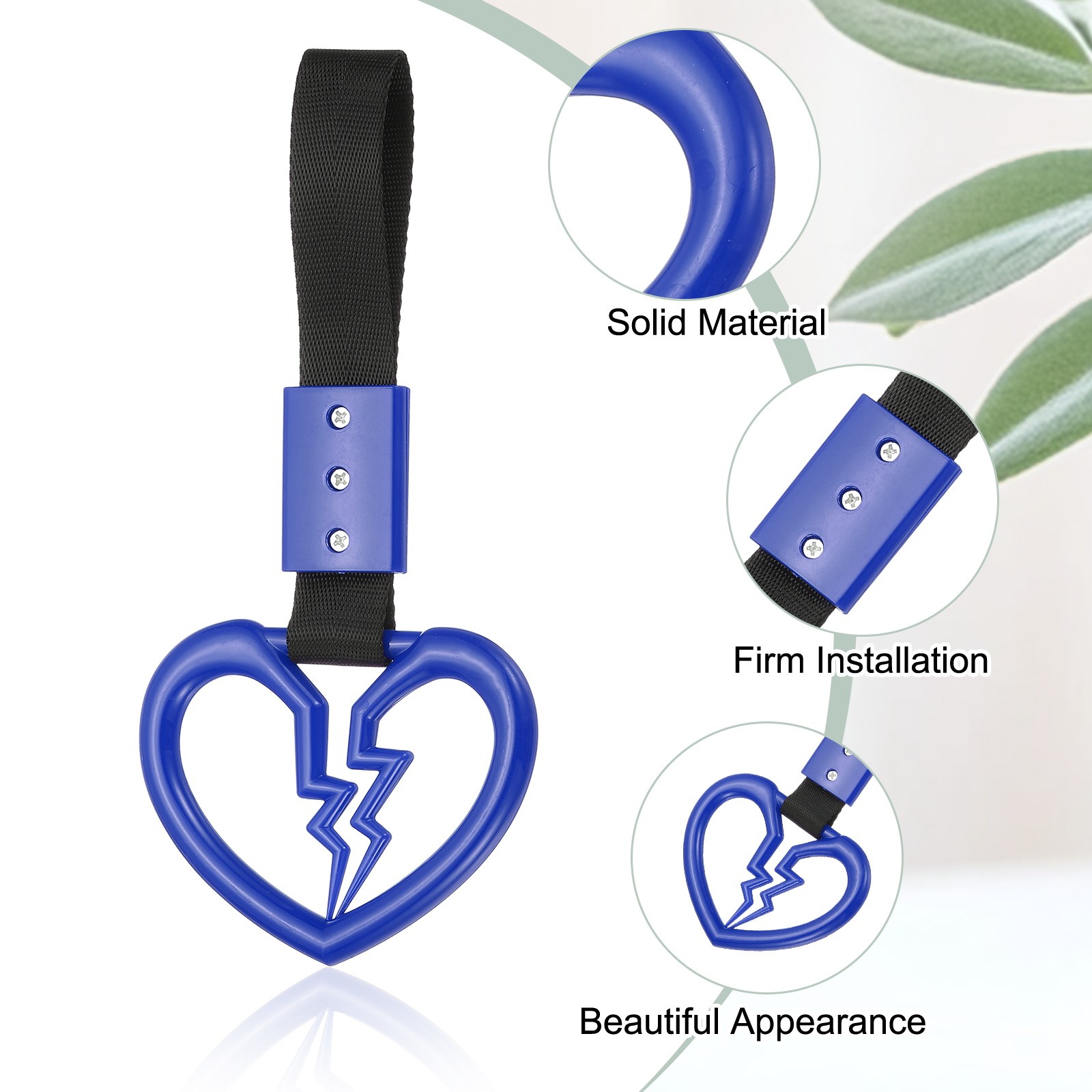 2Pcs Broken Heart Shaped Car Handle Straps for Auto, Blue