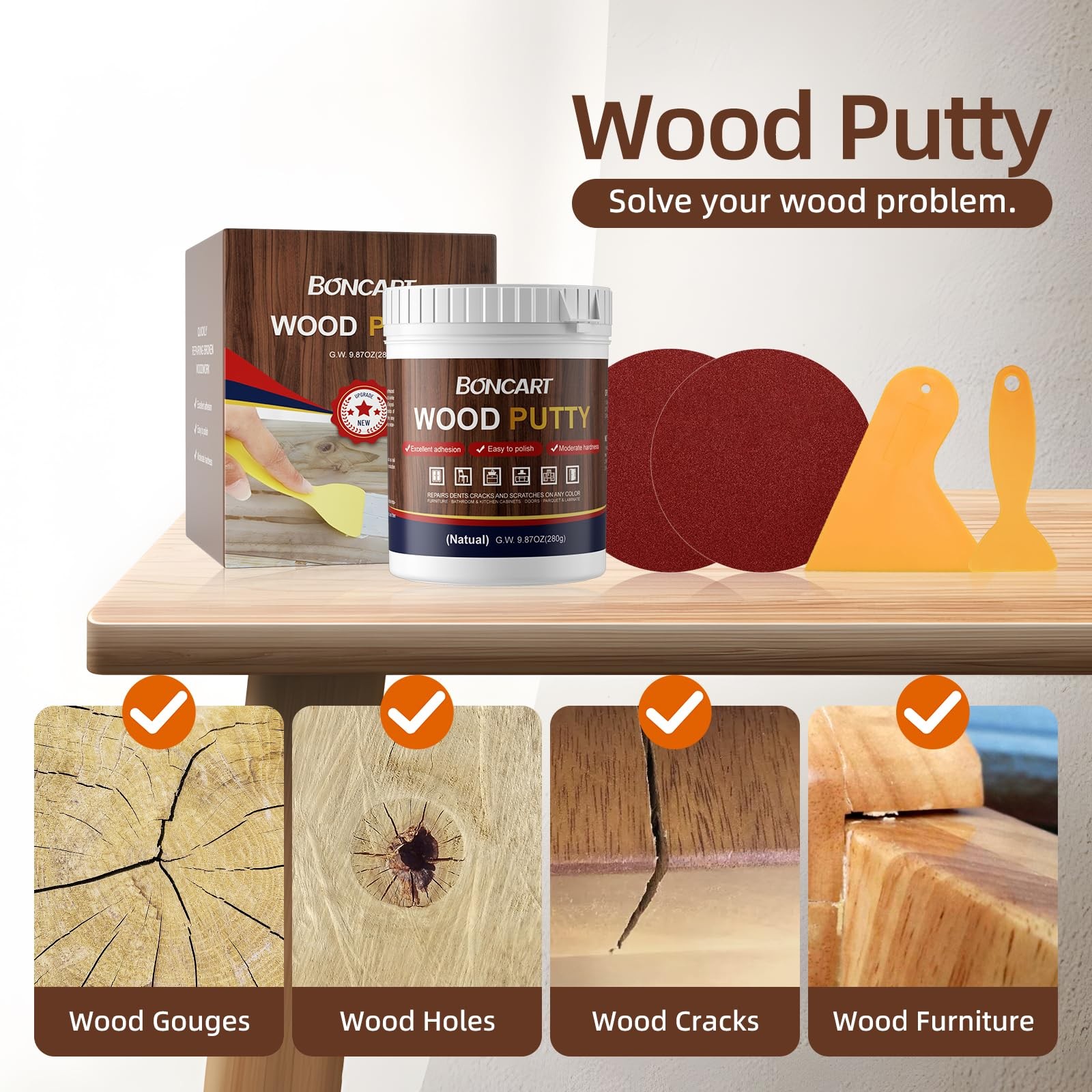 Boncart Wood Filler,Wood Putty,Wood Filler Paintable,Wood 9.87 Ounce, Natual