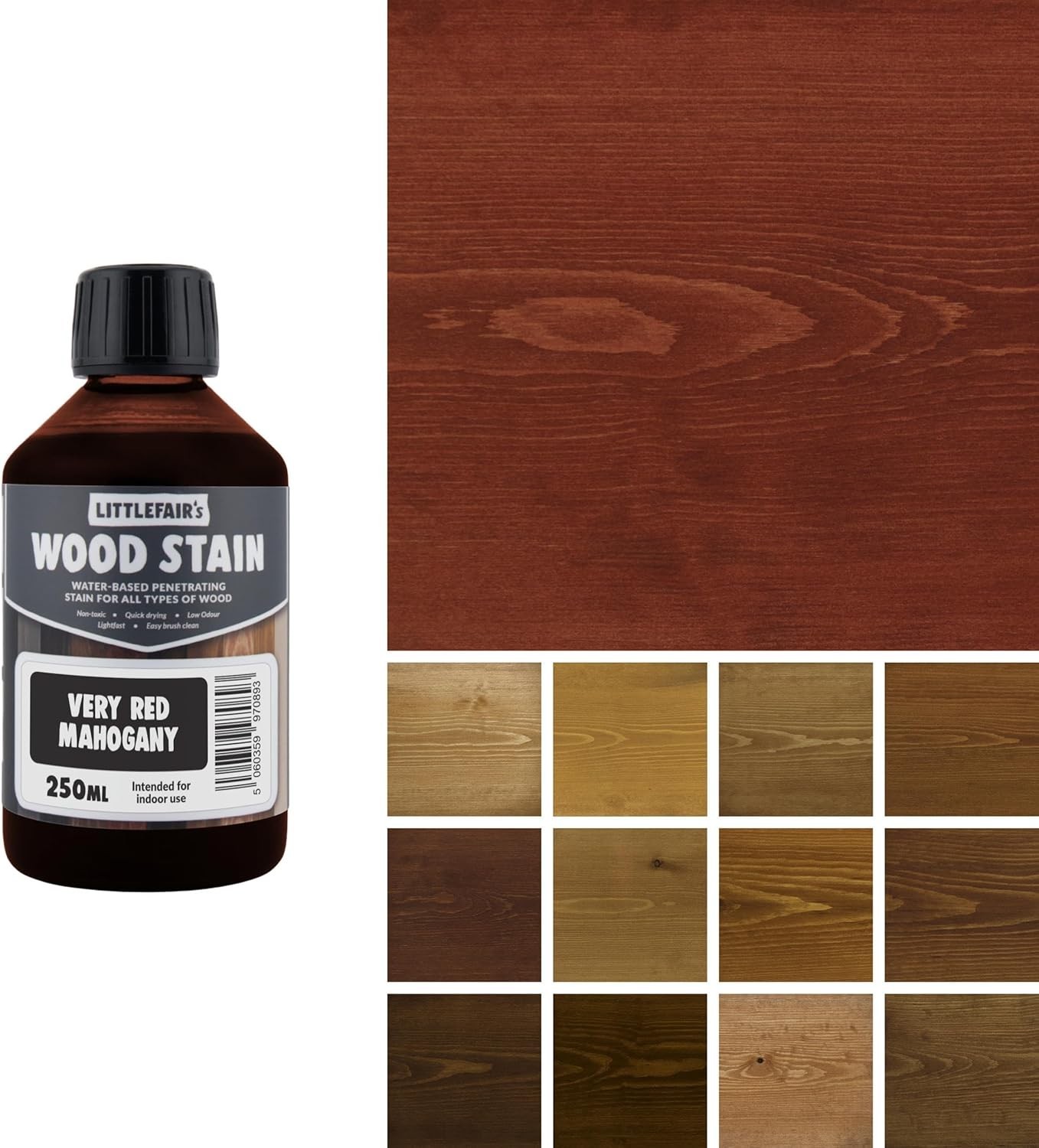 Wood Stain Water Based 8.5oz Very Red Mahogany Indoor Eco Friendly Formula