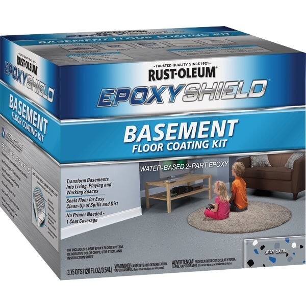 (1)-Rust-Oleum Epoxyshield 120 Oz. Satin Gray Basement Floor Coating Kit 391282