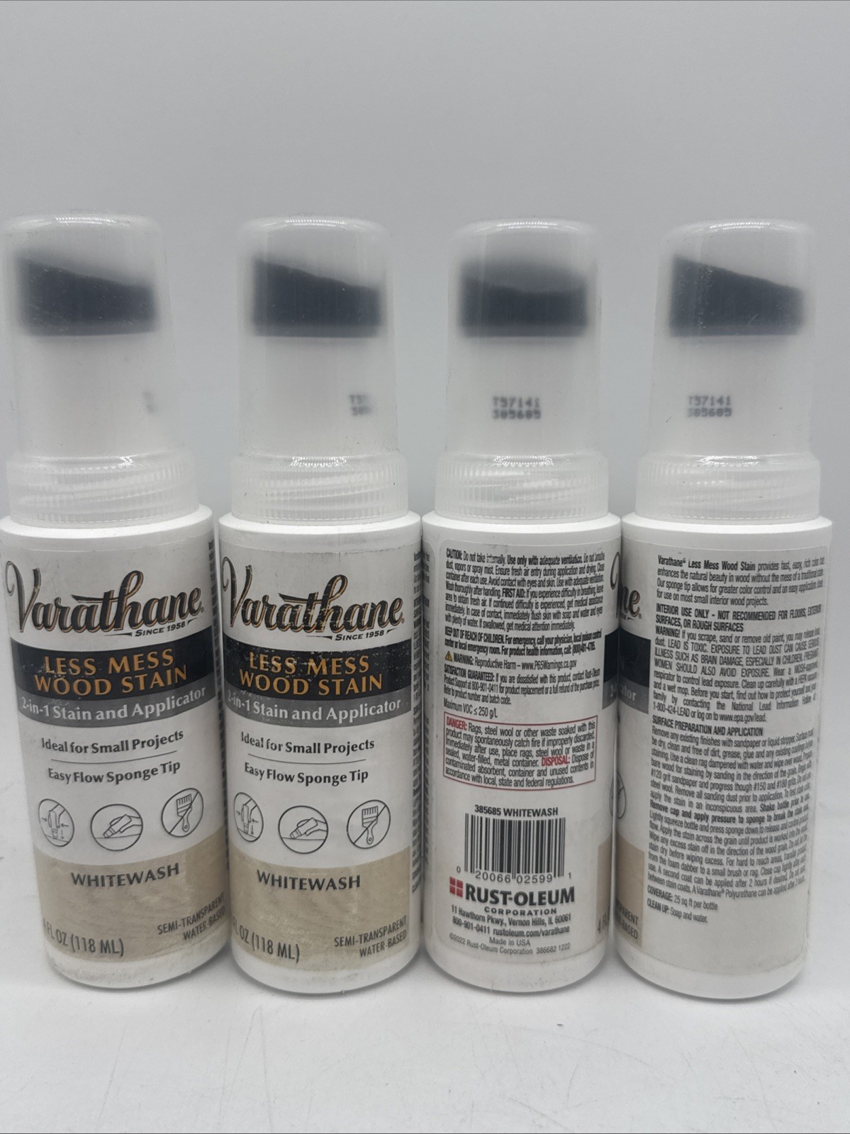 Varathane 4oz Semi-Transparent Whitewash Water-Based Wood Stain & Applicator 4PK