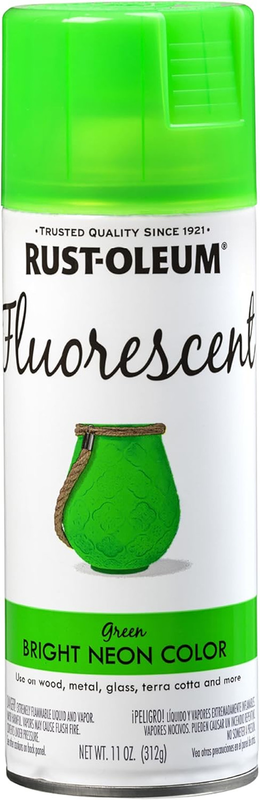 Rust Oleum Fluorescent Spray Paint 11Oz Green Fast Dry High Visibility Neon
