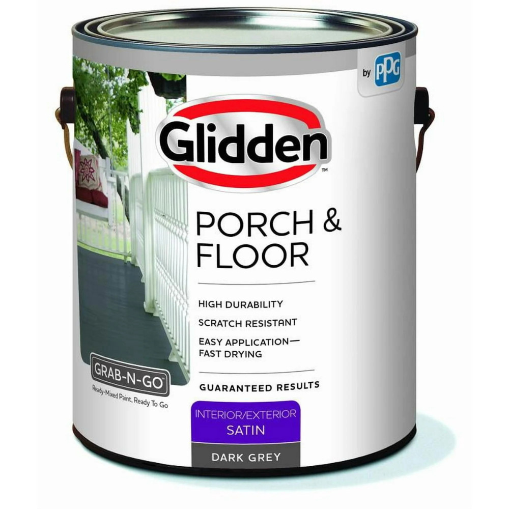 Glidden Porch & Floor Paint, Dark Gray Satin, Interior/Exterior, Primer, 1Gallon