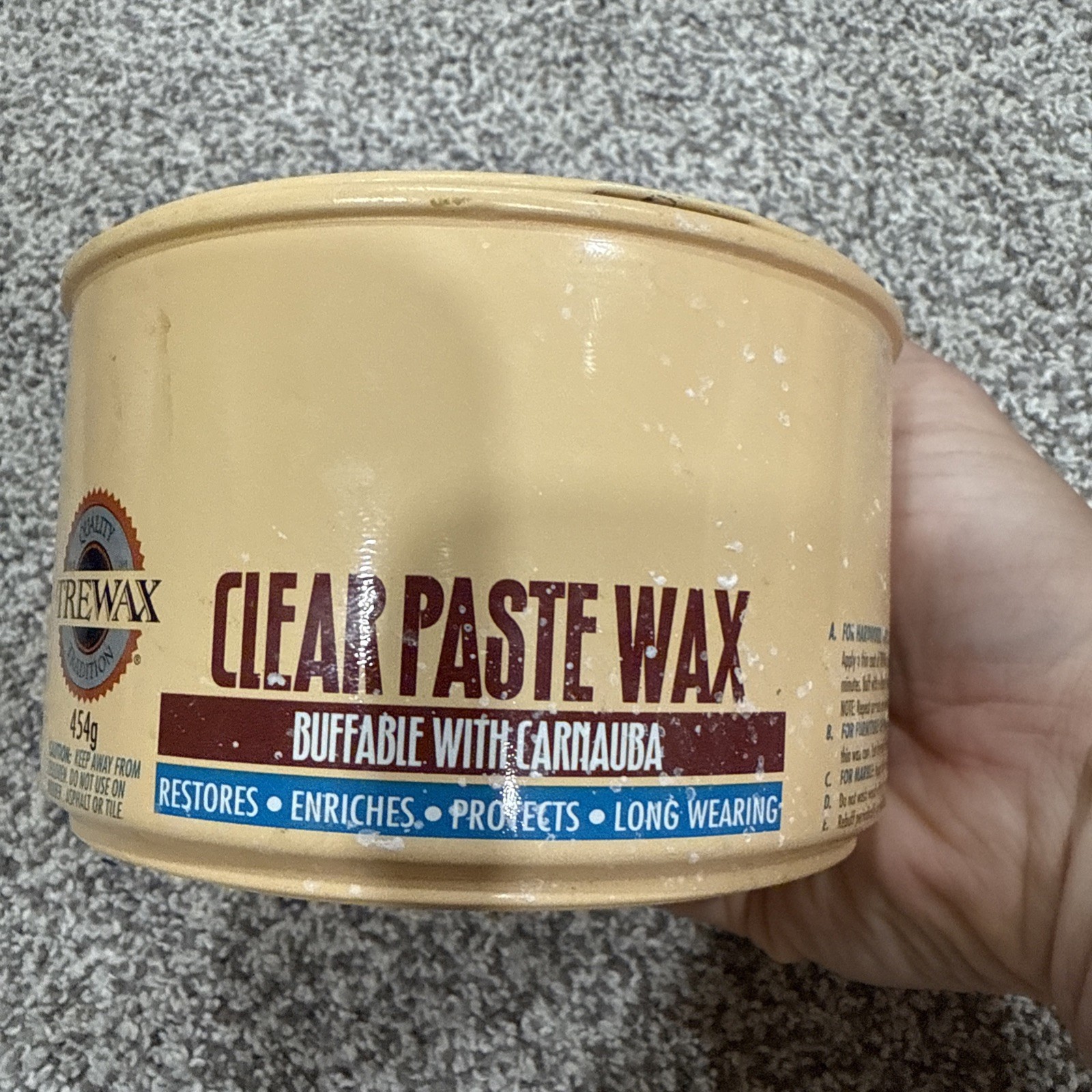 Trewax Clear Carnauba Wax Paste 1995 Wood Floor Furniture Polish Restore USA