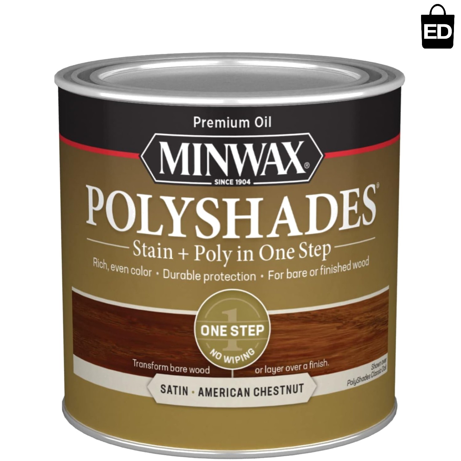 One-Step American Chestnut Wood Stain & Polyurethane – Easy Application, ½ Pint