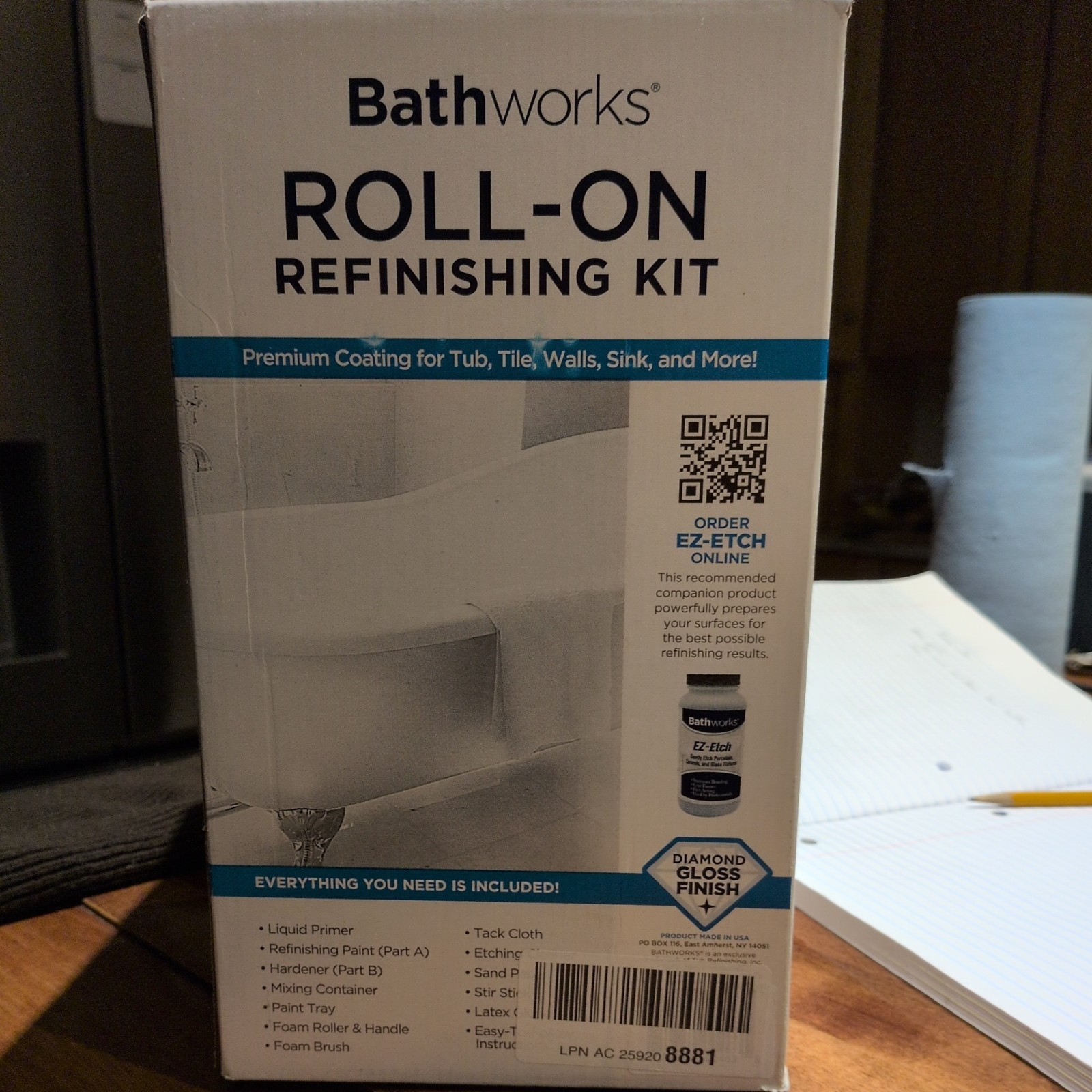 Bathworks Quick-Dry Roll-On Refinishing Kit – 22 fl oz, High Gloss White
