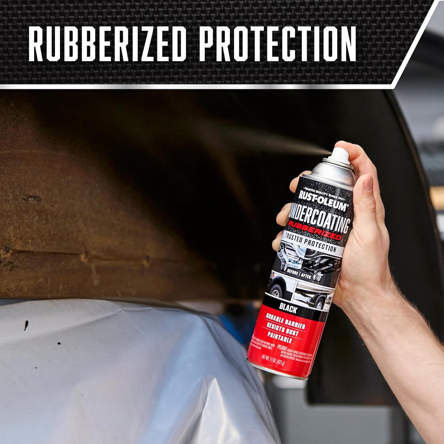 Rust-Oleum 248657-6PK Stops Rust Undercoating Spray, 15 Oz, Rubberized Black, 6