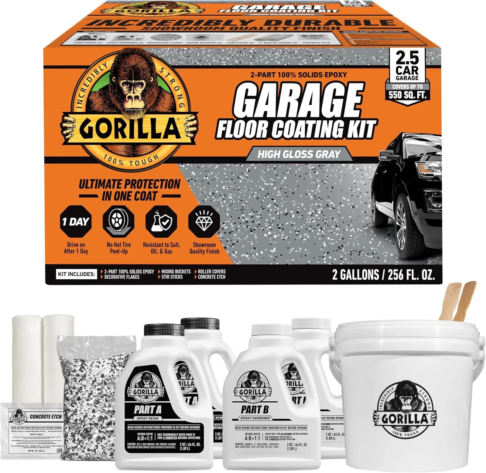 Gorilla Epoxy Garage Floor Coating (12 pc) Kit, 2.5-Car, Concrete Flooring, 1…