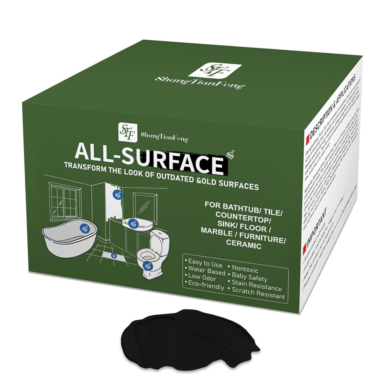 Ceramic Tile Refinishing Kit 64Oz (Black) – 100-120sq.ft Coverage, Easy Bathroom