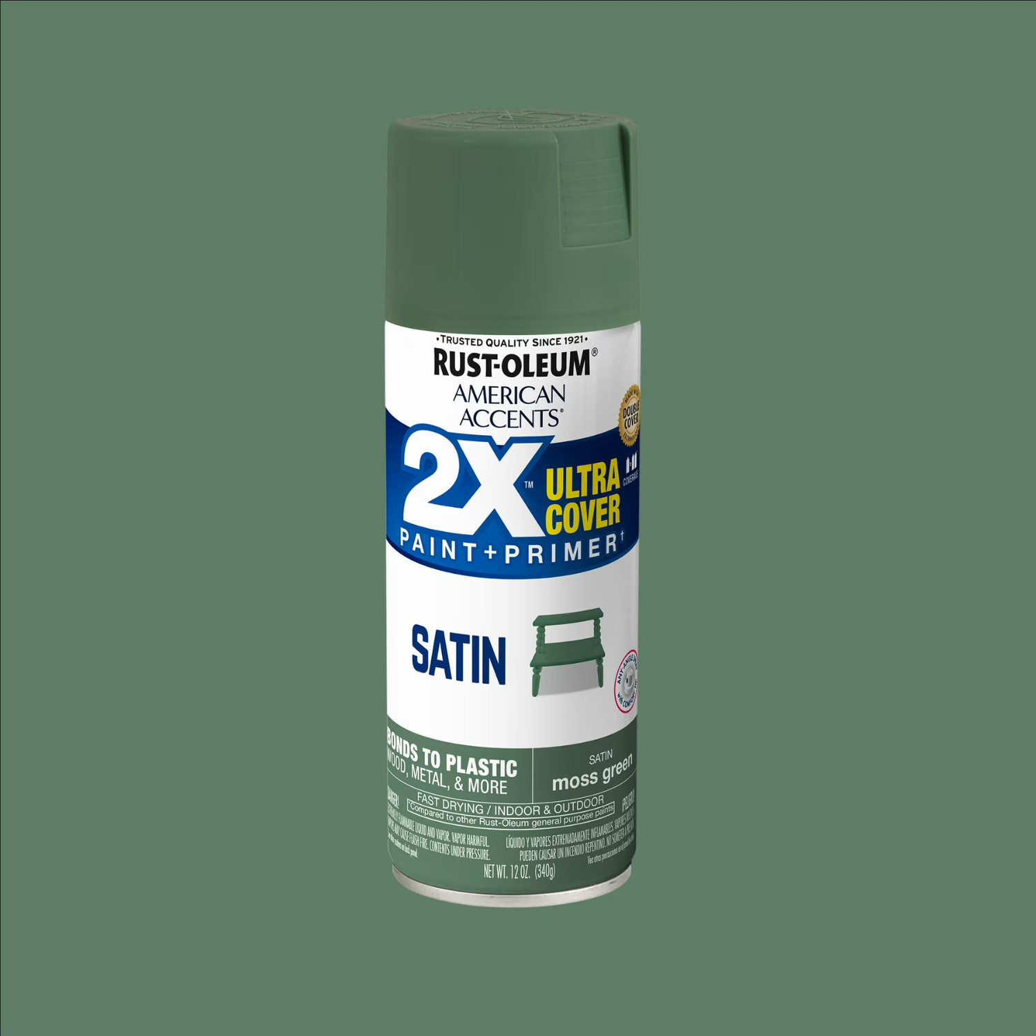 Rust-Oleum 2X Ultra Cover Satin Spray Paint Moss Green 12oz, 6 Pack