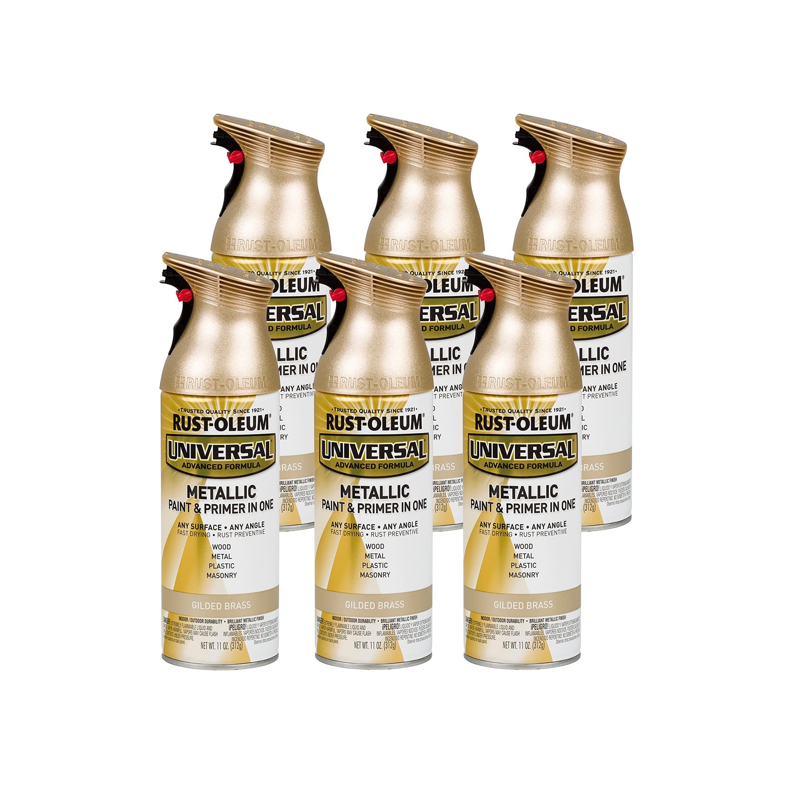 Gilded Brass Spray Paint 11Oz Pack Of 6 Universal All Surface Fast Drying