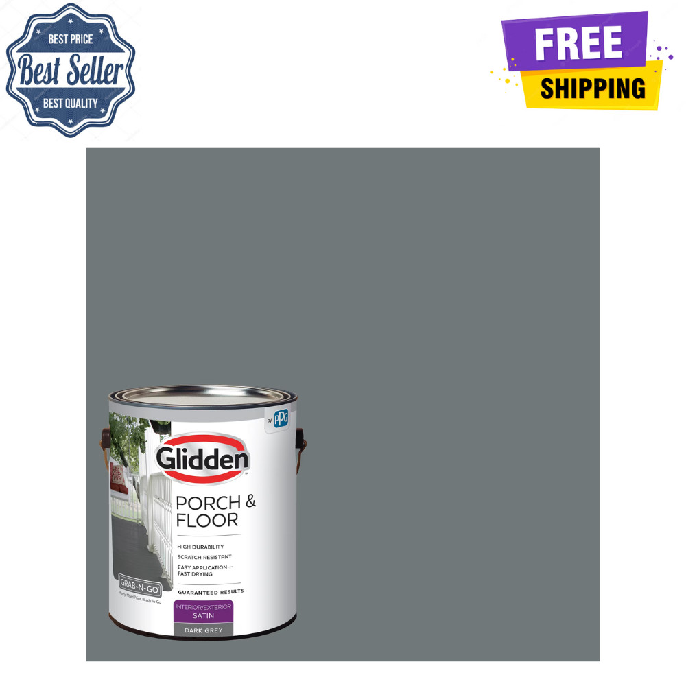Glidden Porch & Floor Paint, Dark Gray Satin, Interior/Exterior, Primer, 1Gallon