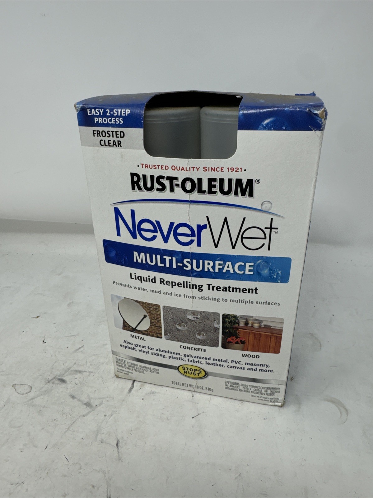 New RUST-OLEUM Never Wet Kit FROSTED CLEAR Liquid Repelling Treatment Stops Rust