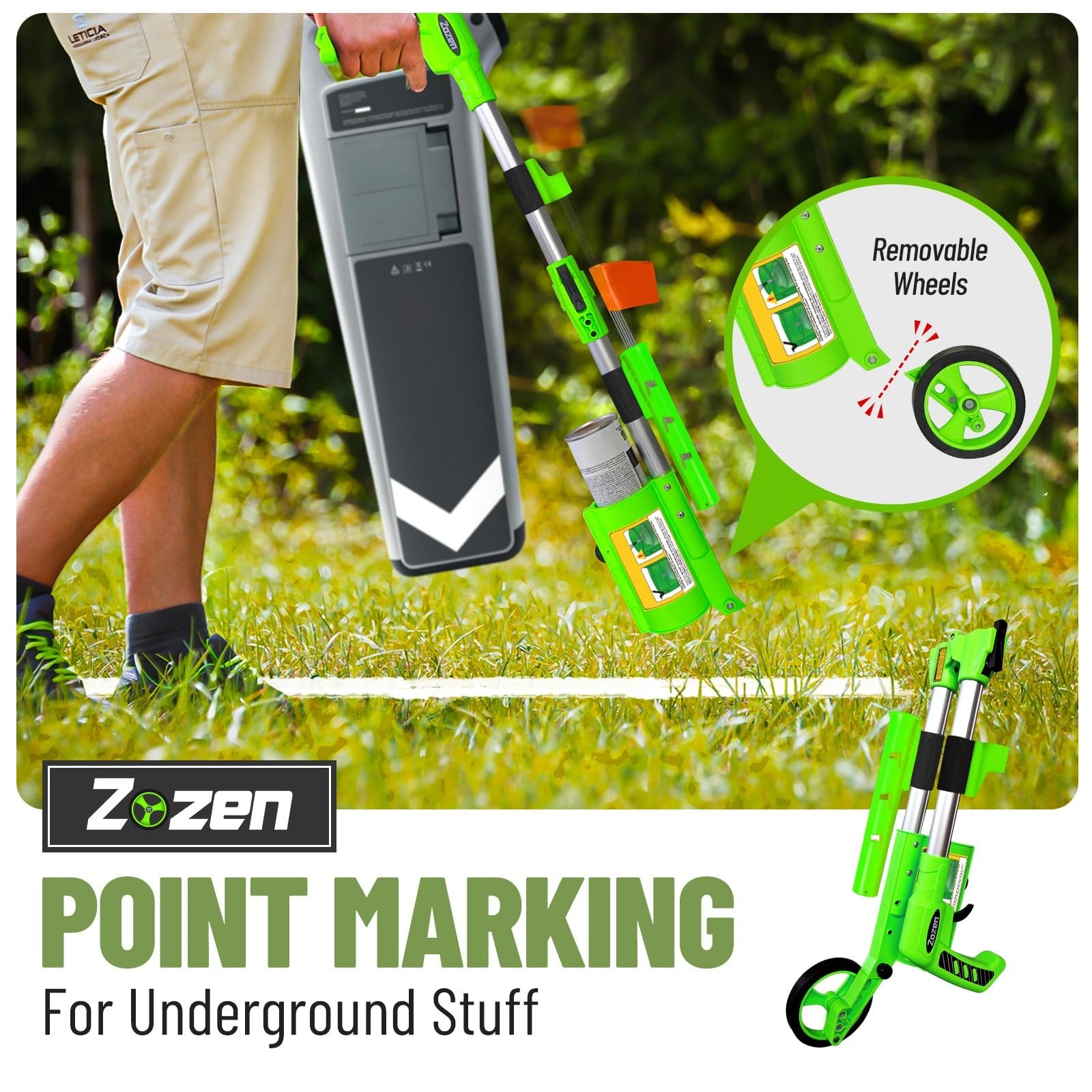 Adjustable Marking Paint Wand with 20 Flags & Holder, Foldable Carry Bag, 3-Line