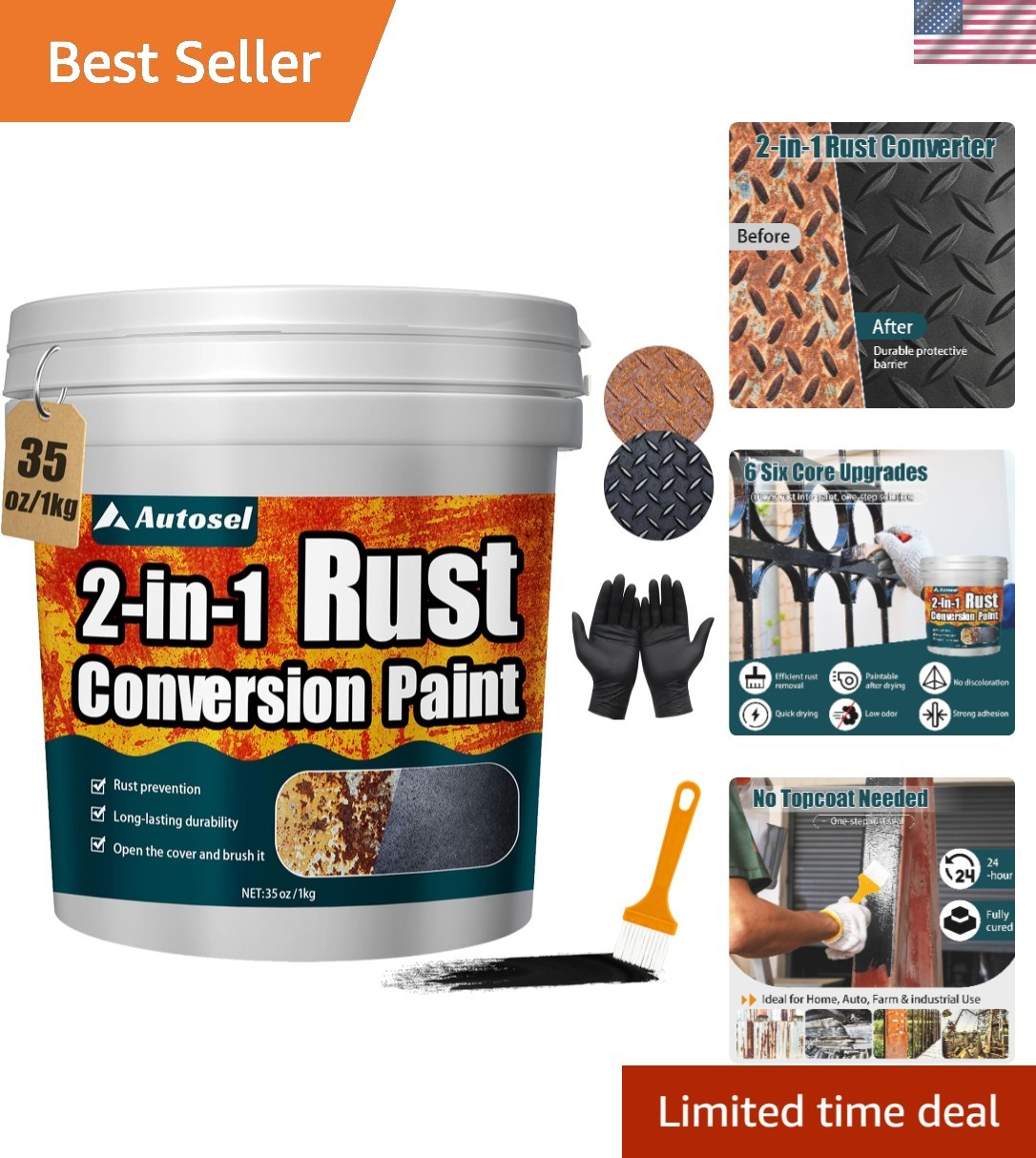 High-Performance Rust Conversion Paint – Stops Rust, 35 oz for Cars & Marine Use