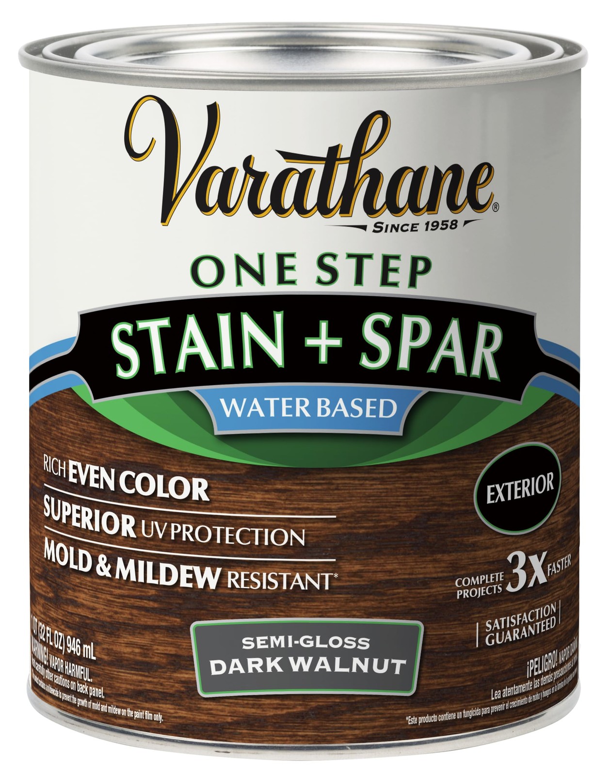 Semi-Gloss Water-Based Exterior Spar Urethane, Quart, Dark Walnut