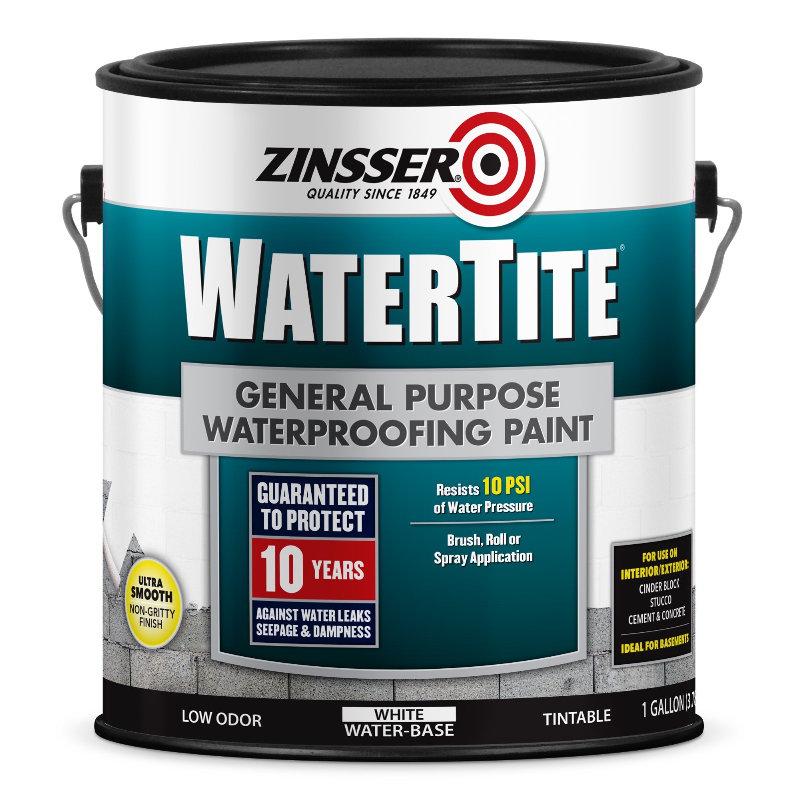 Zinsser WaterTite White Matte Waterproofing Paint 369381, 1 Gallon