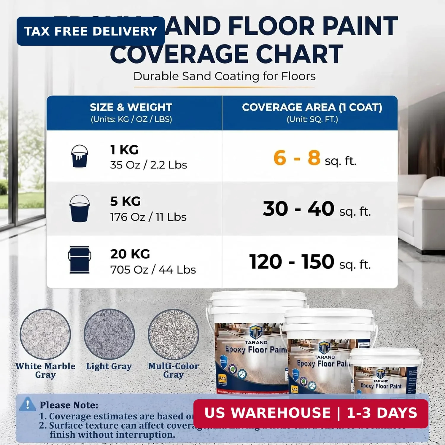Epoxy Colored Sand Floor Paint for Concrete, Self-Leveling Coating | High-Gloss,