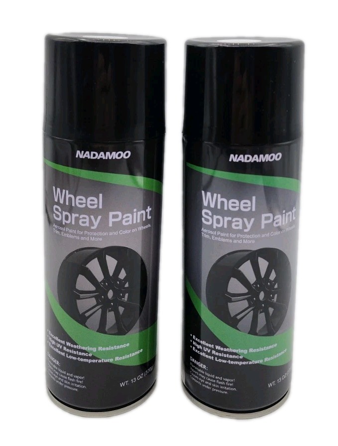 2 Cans Of Nadamoo Alloy Aerosol High UV Resistant Black Gloss Wheel Spray Paint