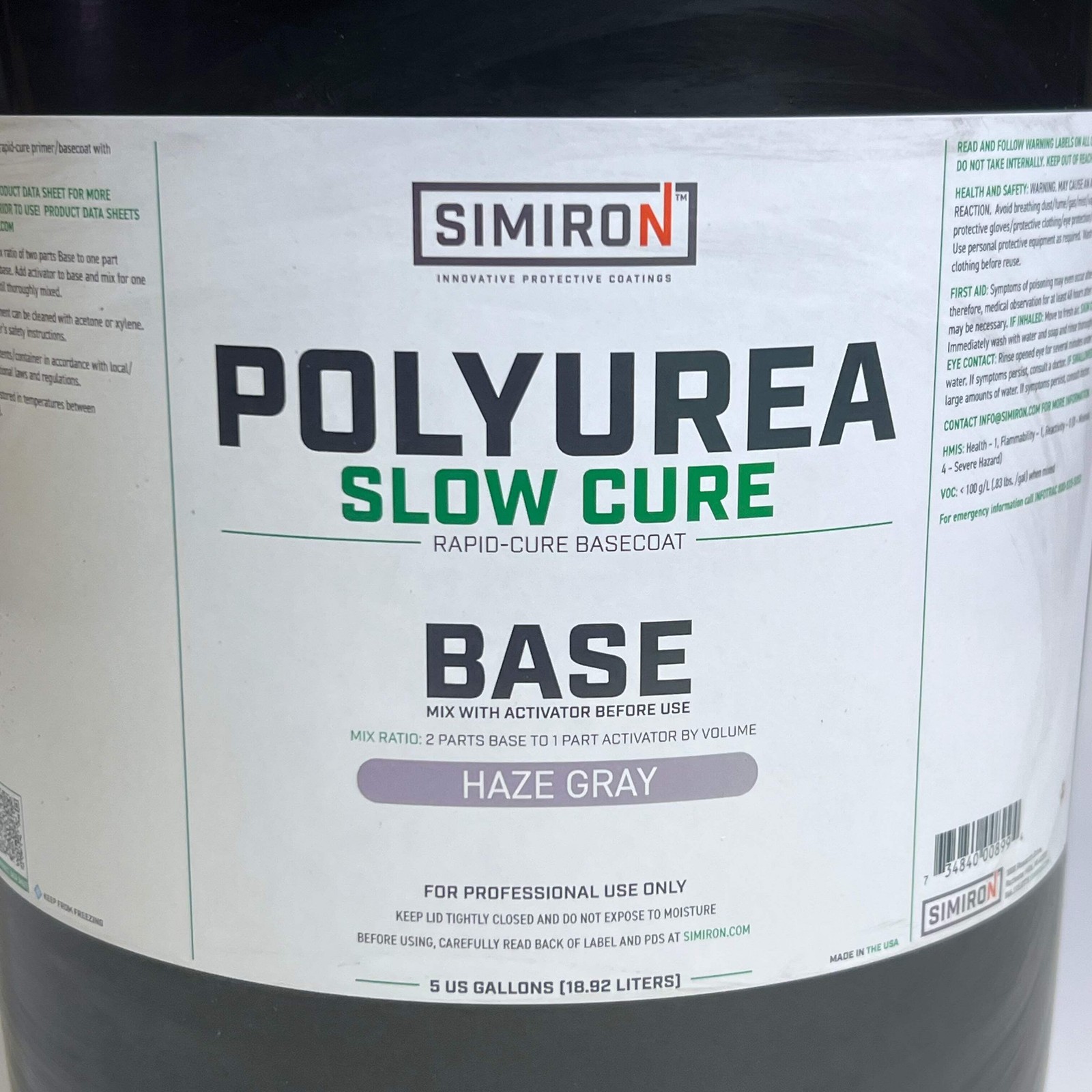 SIMIRON Polyurea Slow Cure Base, Haze Gray 5 GAl. 40009823