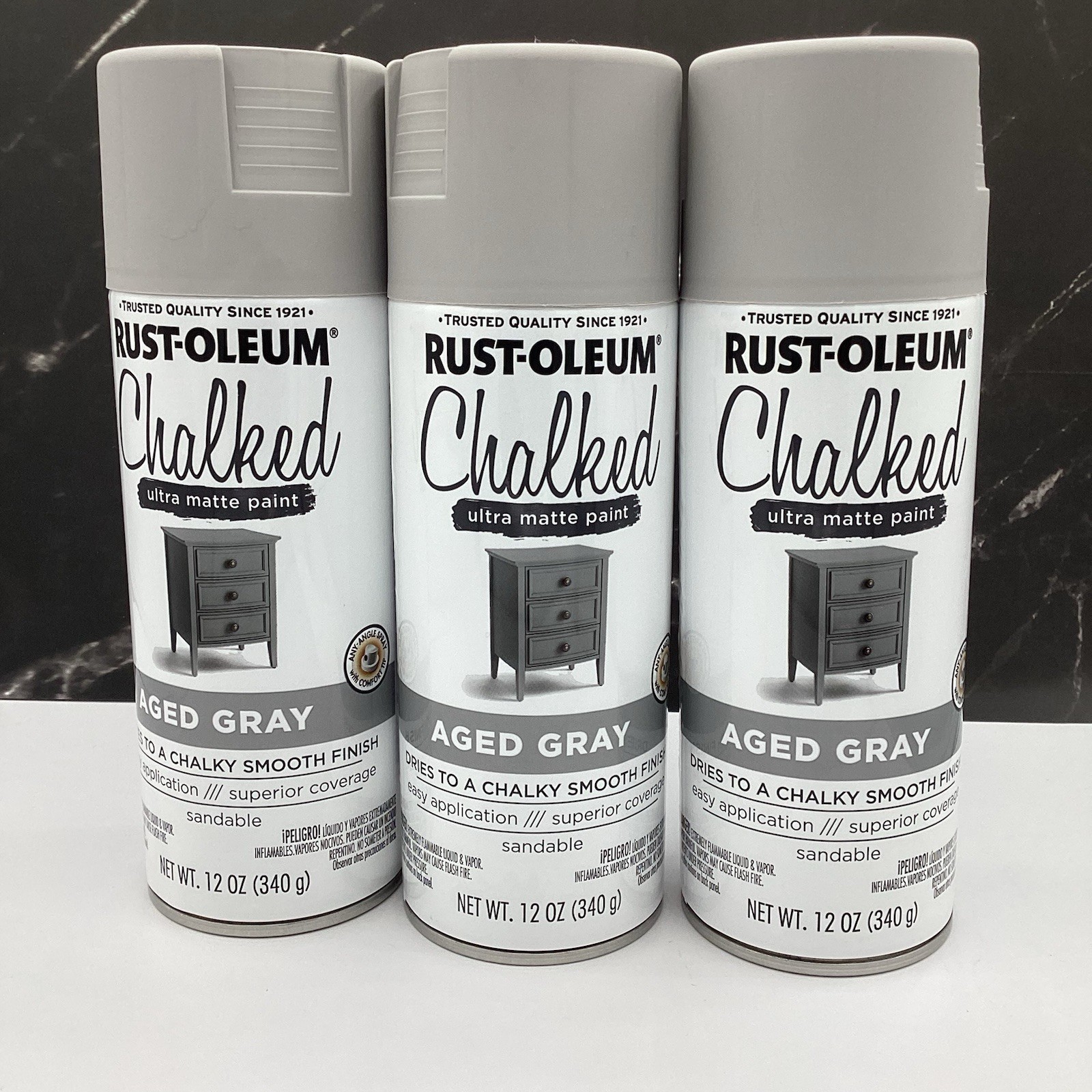 (3-Pack) RUST-OLEUM Chalked Spray Paint, Ultra Matte Aged Gray