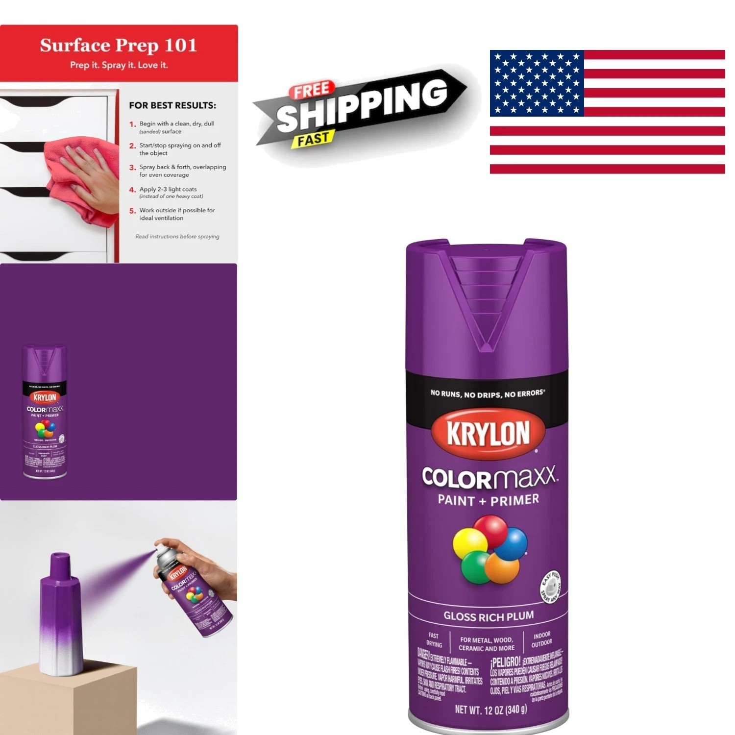 Colorful Gloss Spray Paint 12 Ounce Rich Plum for Indoor Outdoor Projects