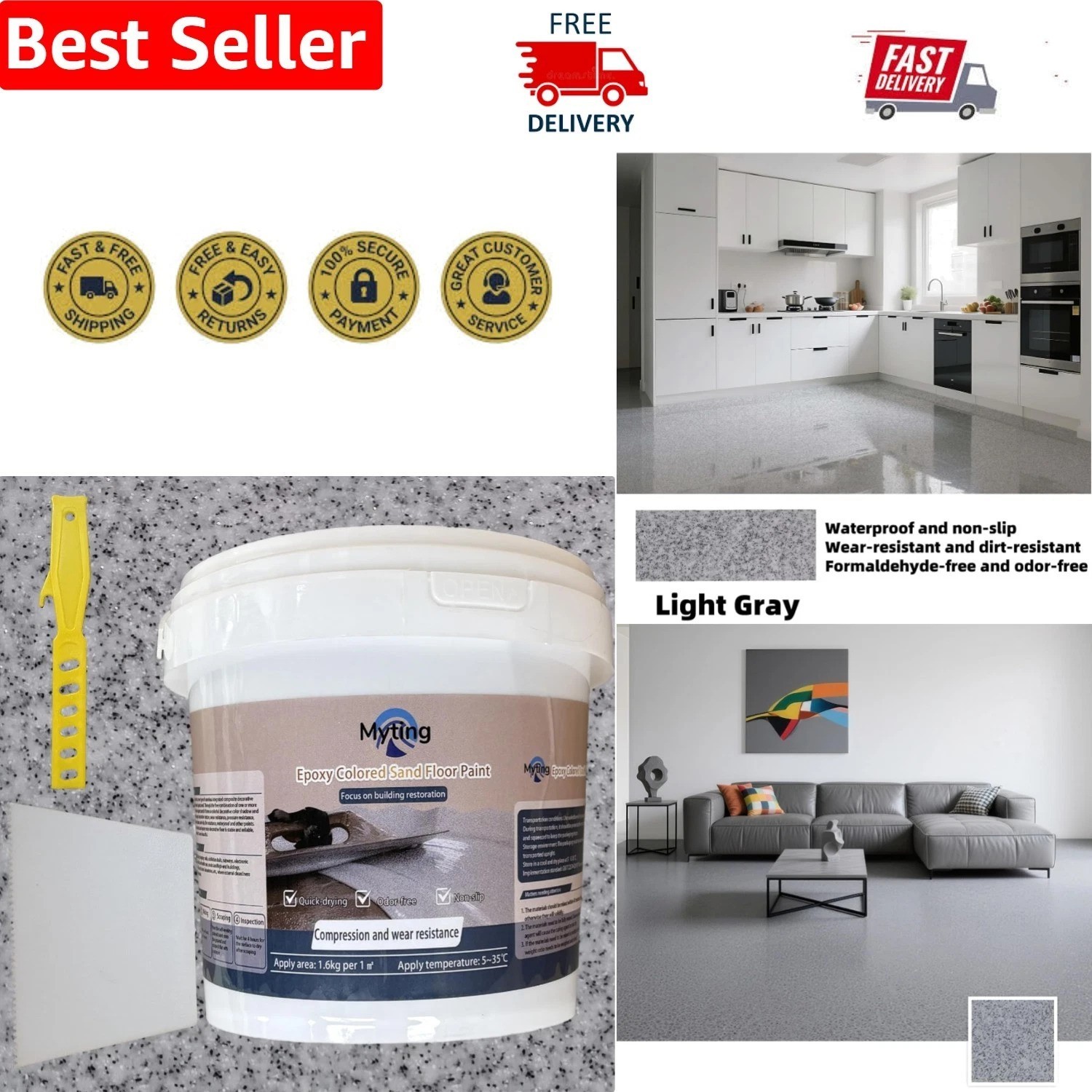 Eco-Friendly Light Gray Epoxy Floor Paint – Stain & Abrasion Resistant Coating
