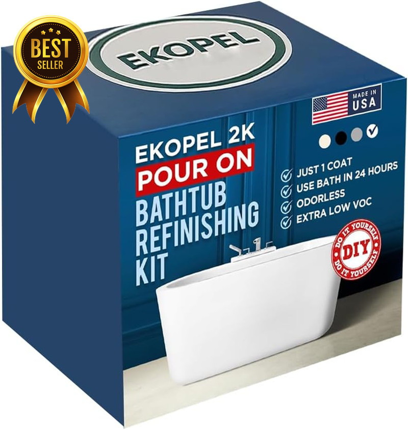 Ekopel 2K Bathtub Refinishing Kit Pour On Bathtub Paint White Gloss Finish One C