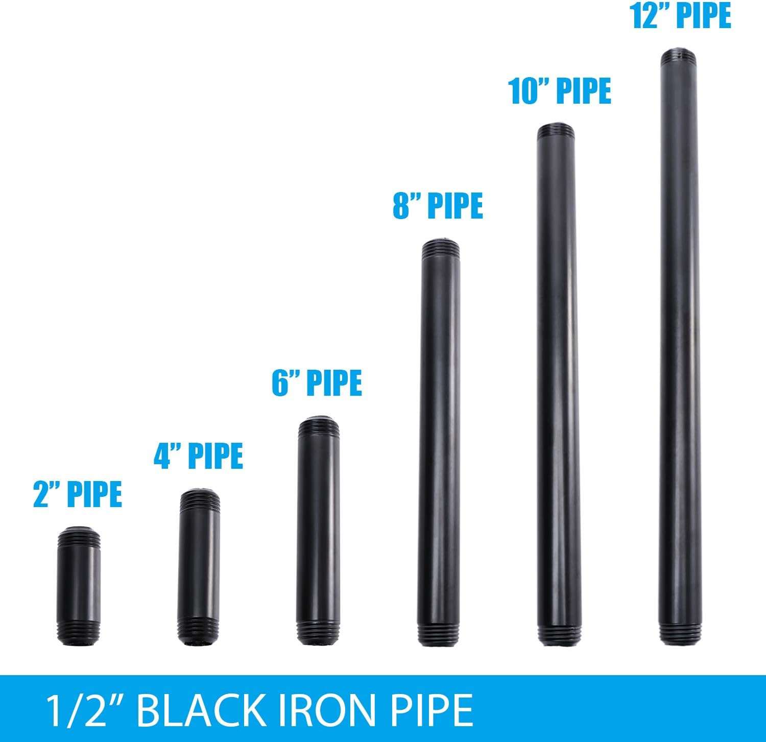 1/2″ X 4″ Black Painted Iron Pipe, 10 Pack Black Paint Finish Threaded Metal Pi